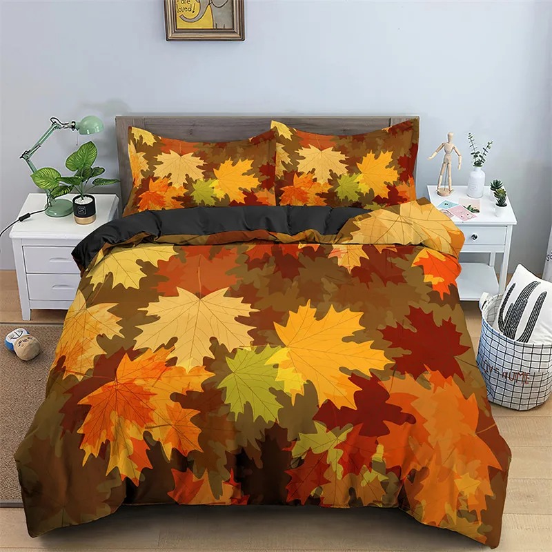 Bed Sheet Microfiber - Maple Leaves Duvet Cover Autumn Theme