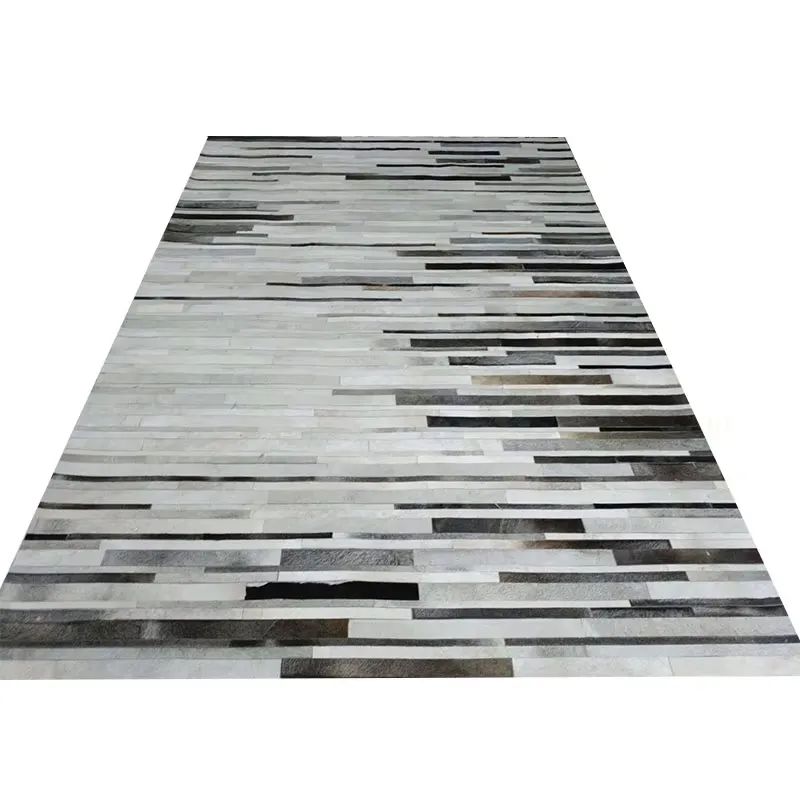 Home Textiles Importers In Usa - Imported Gray Striped Cowhide Fur Patchwork